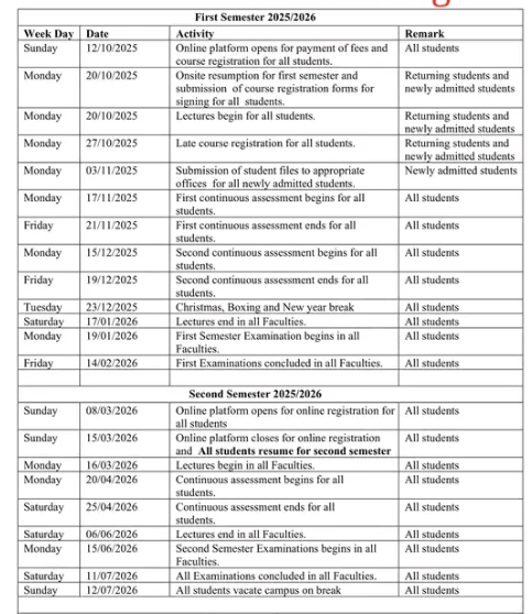 PAAU approved Academic Calendar